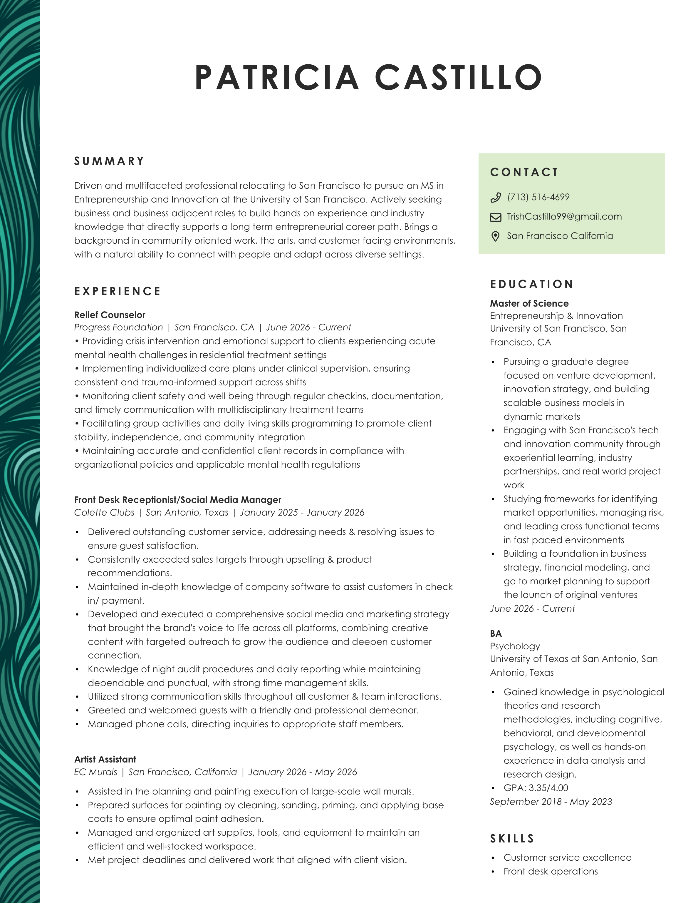 Trish Castillo's resume
